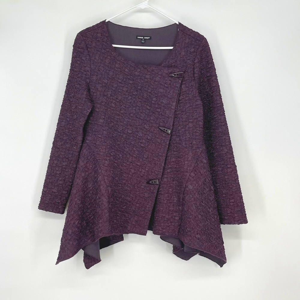 Samuel Dong Textured Asymmetrical Hem Jacket Plum Purple XS Lagenlook Artsy